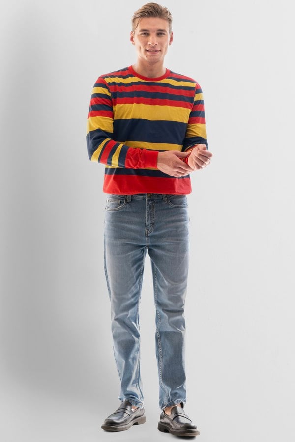ENORSIA Mens Classic Print Stripe Sweatshirt