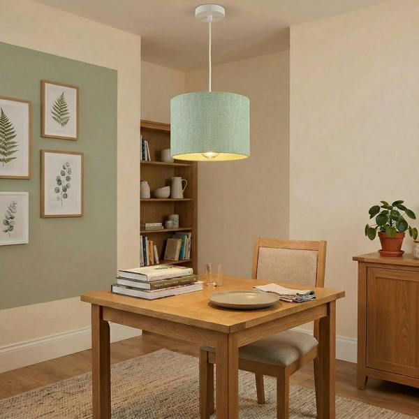 Designer Bobbled and Textured Linen Lamp Shade in Emerald Mint Green Image 7