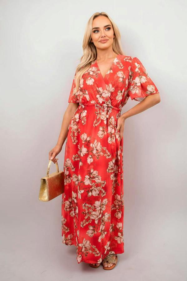 Ophelia Floral Wrap Maxi Dress - Red