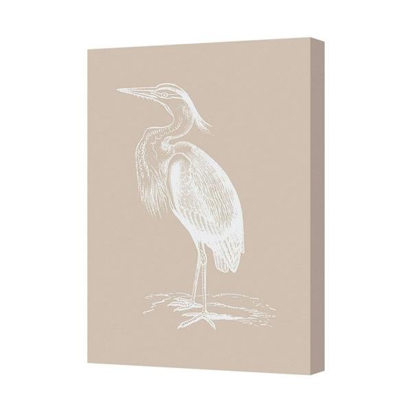 Benjamin Tate Design Beige Canvas Wall Art White Heron Sketch Print Modern Decor