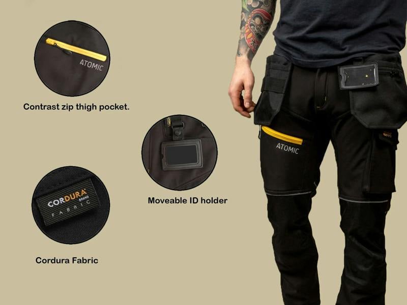 Atomic Workwear Slim Fit Softshell Trousers – Flexible, Durable & Weather-Resistant - Hi-Vis Trousers