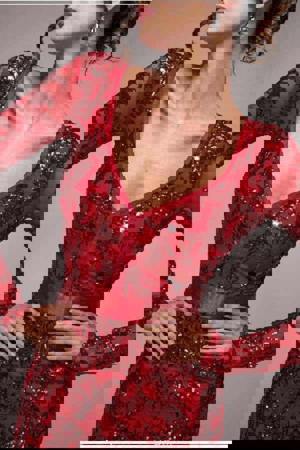 Tassel & Sequin Midaxi With Front Split - Red DR4006