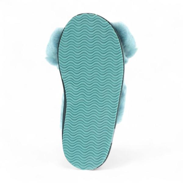 Infinity Leather Women's Sheepskin Slippers Teal Warm Winter Fur Crossover - Snowbelle