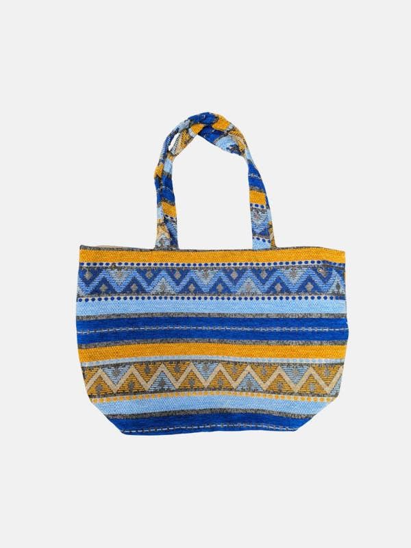 Berber Leather The Nador Small Expandable Fabric Tote in Blue and Yellow