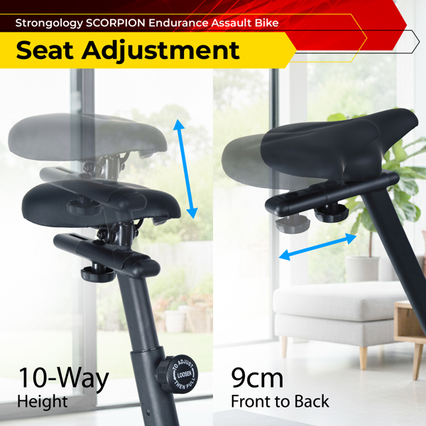 Strongology SCORPION Assault Bike – Compact Home Fitness Stationary Bike for Full Body Workouts with Smooth Fan Resistance and LCD Display