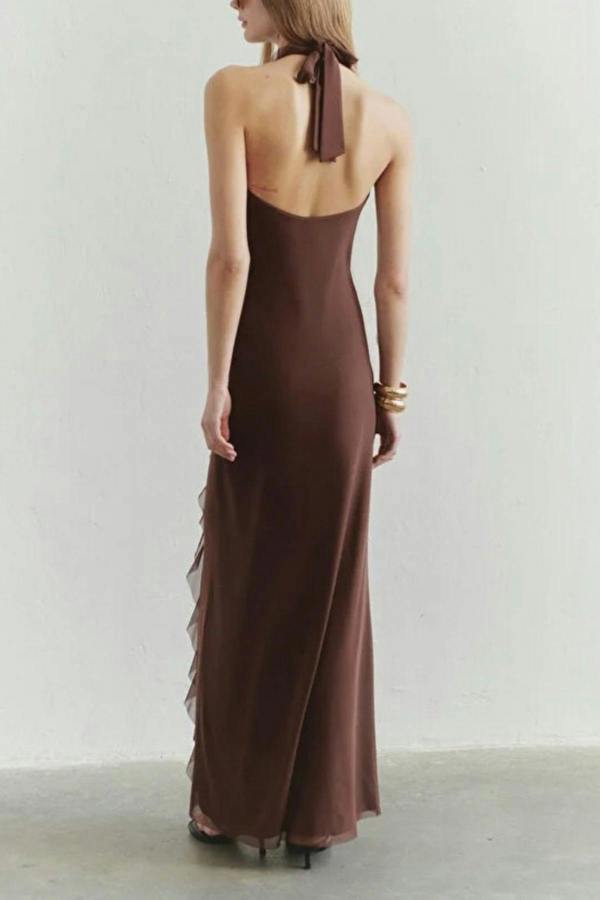 WOVCOR Tulle Evening Dress with Ruffled and Lined