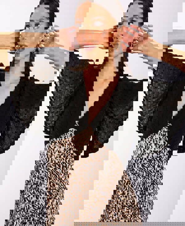 Animal Satin Mix Flutter Sleeve Midi Dress Details