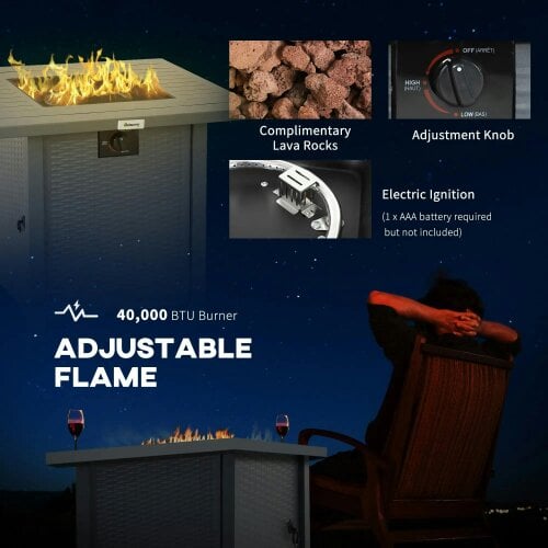 Bobobiy Rattan-style Propane Gas Fire Pit Table with 40, 000 BTU Burner, Waterproof Cover, Grey, 40,000