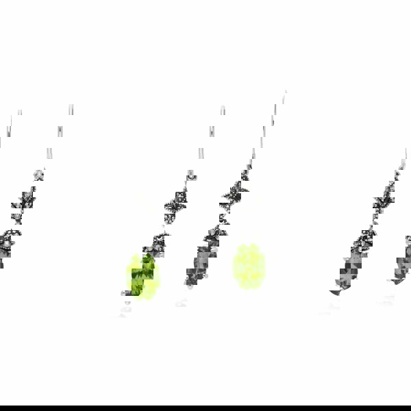 214E861104925 Art Nouveau Style Oval Peridot & Marcasite Drop Earrings in Sterling Silver 1