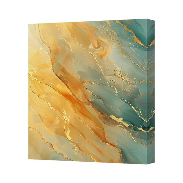 Benjamin Tate Design Handmade UK Contemporary Marble Gold Teal Canvas Art Print On Deep Wooden Frame