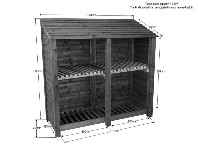 Arbor Garden Solutions Wooden Log Store with Shelf W-187cm, H-126cm or 180cm, D-88cm