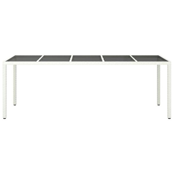 Berkfield Garden Table White 250x100x75 cm Poly Rattan and Tempered Glass