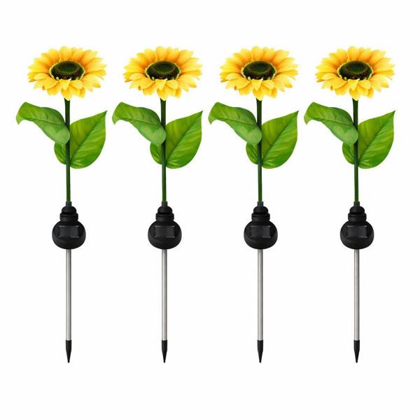 Gardenwize Pack of 4 Solar Sunflower Stake Lights – Warm White LED Garden Lights