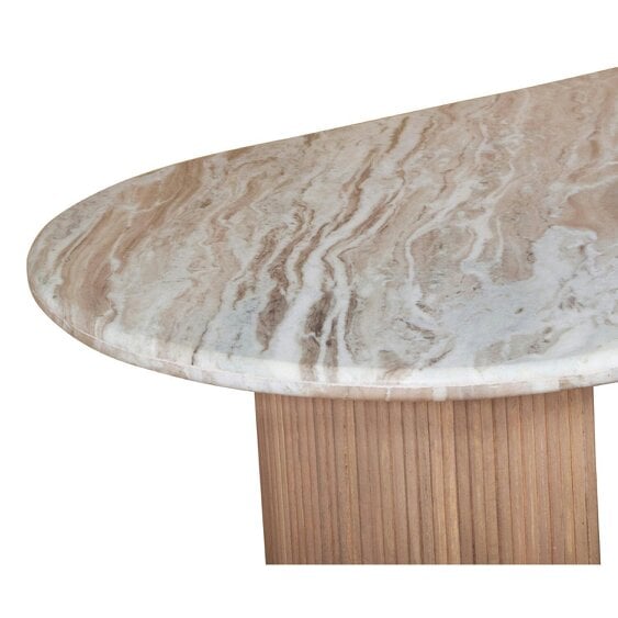 Wyld Haus Boston Natural Oak and Brown Marble Pedestal 6 Seater Dining Table