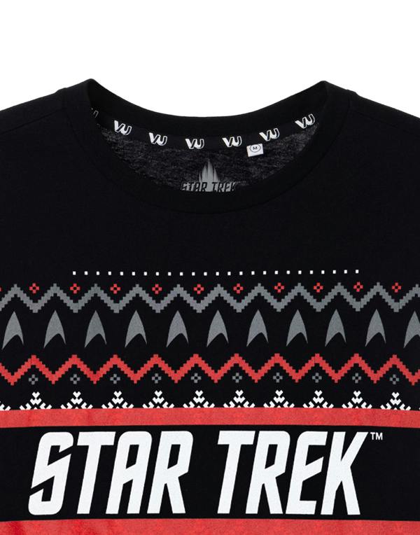 Star Trek Mens Black Christmas Fairisle Short Sleeved T-Shirt