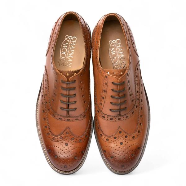 Chapman & Moore Men's Tan Brown Leather Wingtip Brogue Oxford Shoes