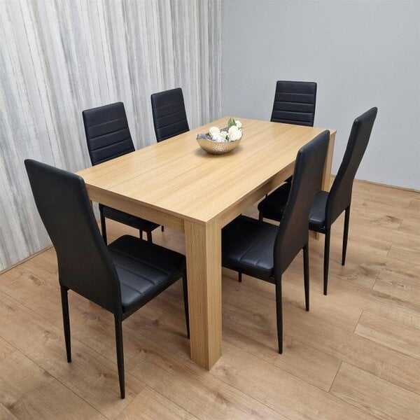 Kosy Koala Dining Set of 6 Dining Table and 6 Black Faux Leather Chairs Dining Room Furniture