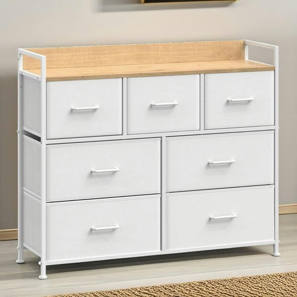 Rafaelo Mobilia Industrial Bedroom Chest With 7 Fabric Drawers White