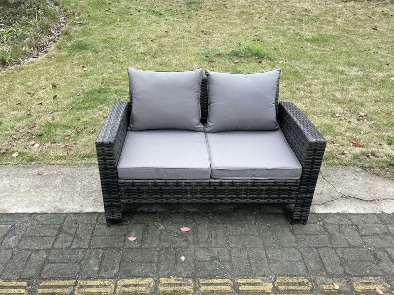 Fimous Rattan Outdoor Furniture Adjustable Rising Lifting Rectangle Dining Table Chairs Two Seater Love Sofa Sets Footstools 6 Seater