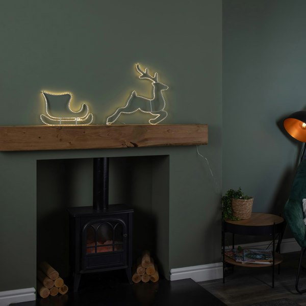Samuel Alexander 42cm Light up Hanging Christmas Reindeer and Sleigh Silhouette with Warm White LEDs