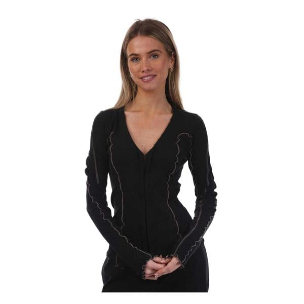 Diesel Womens/Ladies T-Ribas Scalloped Edge Top - Black - 