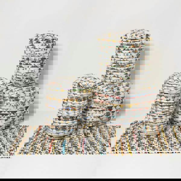 HOMESCAPES Cream Chindi Design Bean Filled Pouffe