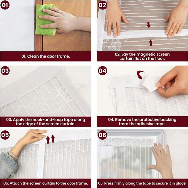 Pest Guard Magnetic Fly Screen Door 210x100cm Fly Net for Door with 18 Magnets, Full Frame Magic Tape, Self-Sealing Bug Mesh Curtain