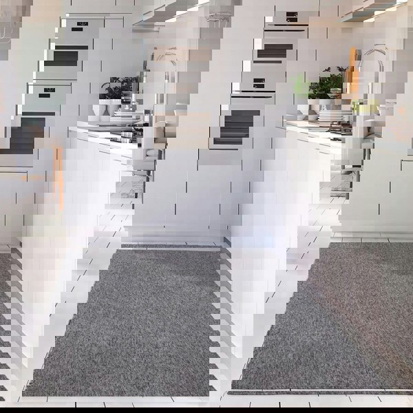  Grey Low Pile Area Rug Plain Design