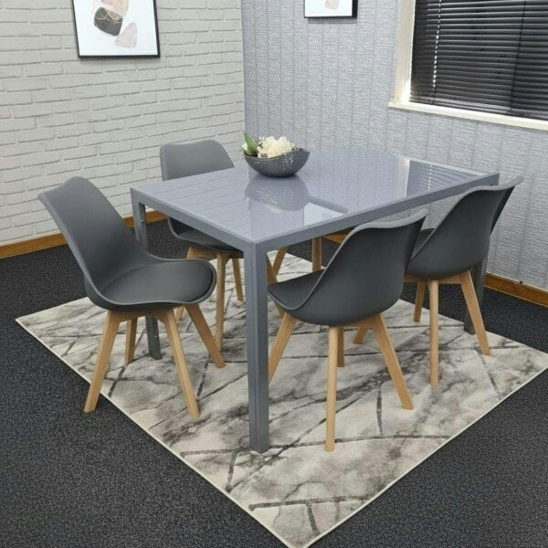 Kosy Koala Modern Grey Glass Dining Table Set with 4 Grey plastic Chairs Kitchen Dining Room Furniture