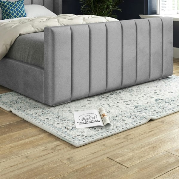 Casa Magna Romano Straight Winged Upholstered Soft Velvet Bed Frame - Grey
