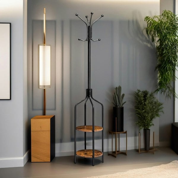 Rafaelo Mobilia Coat Stand with 2 Shelves and 8 Hooks