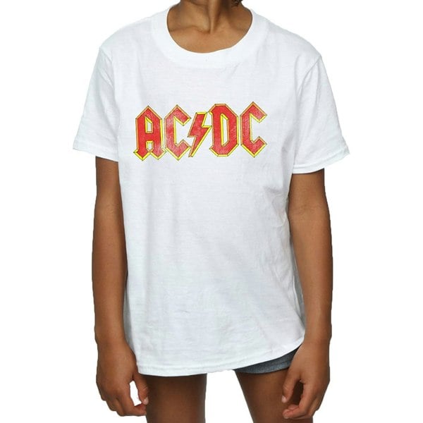 AC/DC Girls Distressed Logo Cotton T-Shirt - White