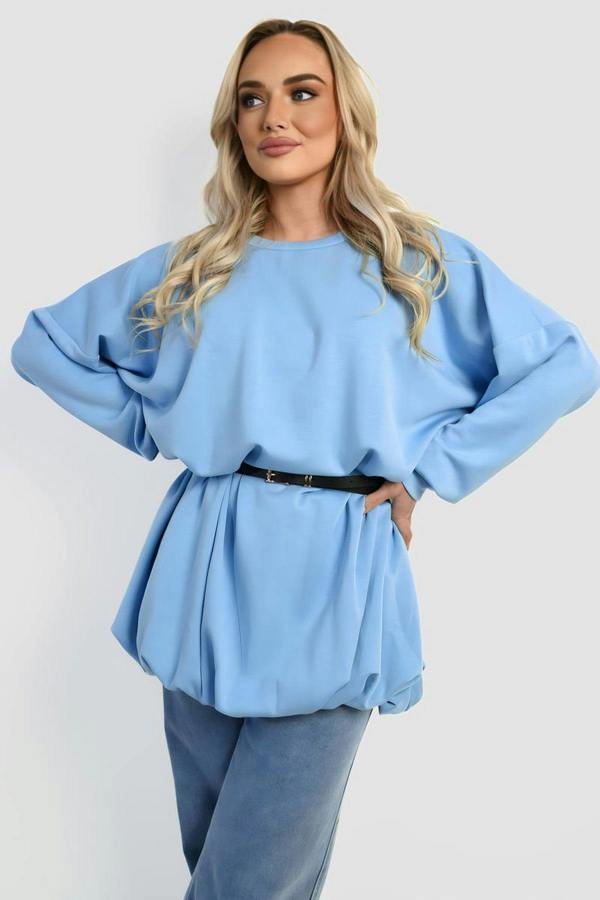 Nadia Belted Long Sleeve Mini Balloon Dress - Sky Blue