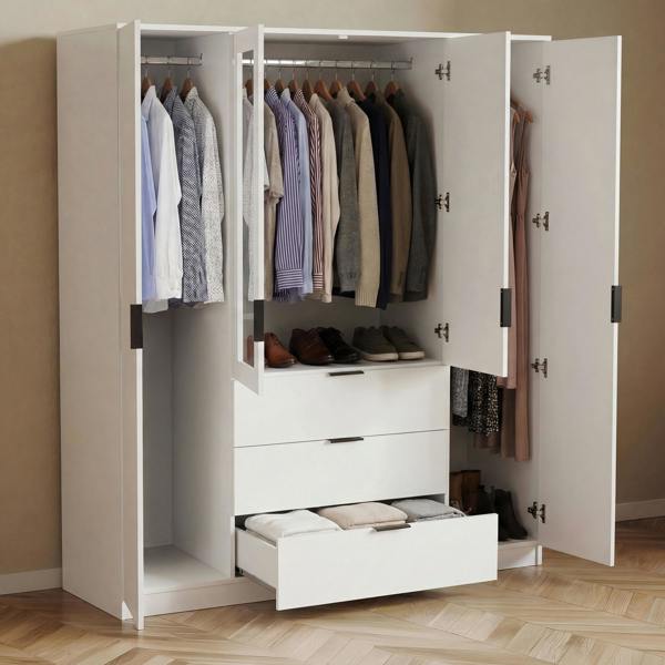 Vida Designs Trega 4 Door 3 Drawer Mirrored Wardrobe