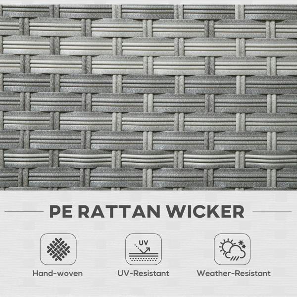 Close-up of grey PE rattan wicker weave with integrated strip pattern