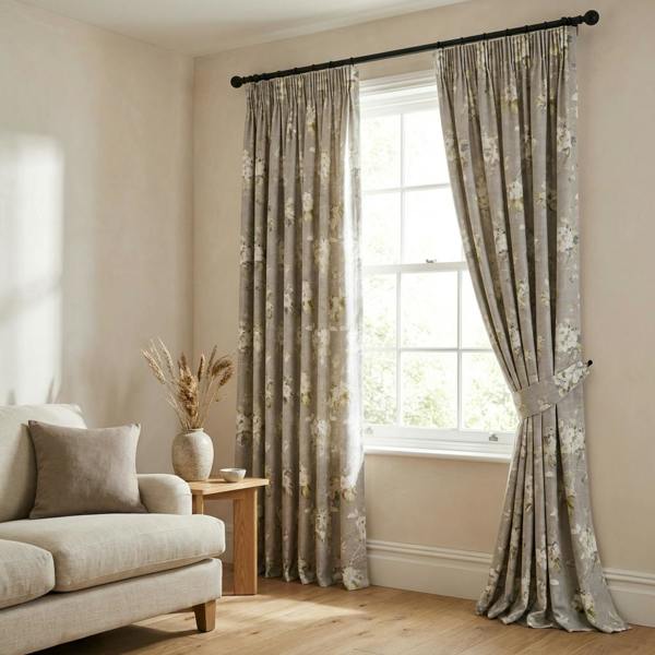 Oxford made-to-measure curtains in Grey, styled in a living room