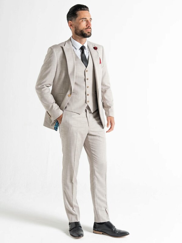 V2 Classic Kensignton Three Piece Suit - Cream with Light Brown Checks