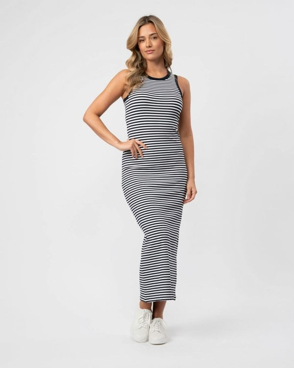 Tommy Hilfiger Stripe Rib Womens Sleeveless Midi Dress