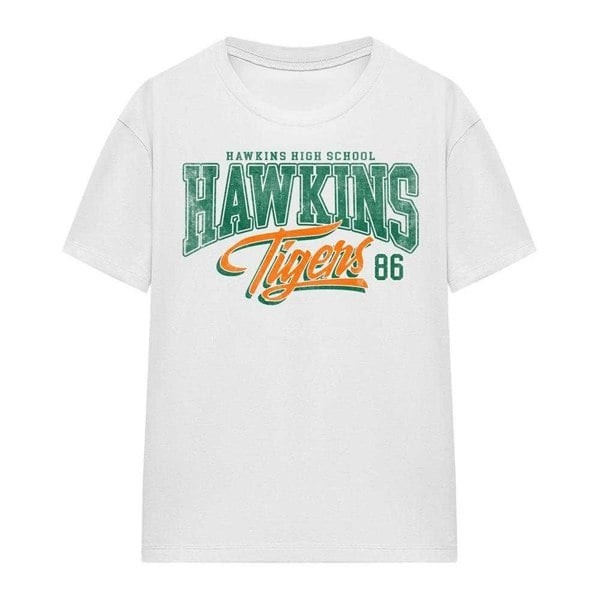 Stranger Things Womens Hawkins Tigers 86 T-Shirt - White