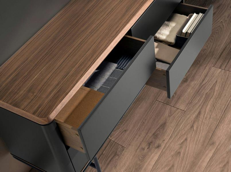 Angel Cerdá Chest of Drawers Dark Grey Matt Wood, Black Steel and Walnut Top 7172