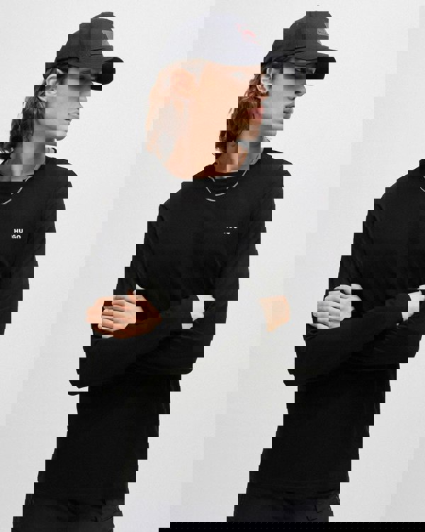 HUGO Derol222 Mens Long-Sleeved T-Shirt in Cotton Jersey with Logo Print NOS - Black 001