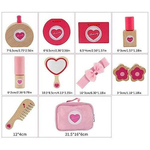 HYGRAD BUILT TO SURVIVE Kid's Wooden Make Up Toy Set Make Over Princess Make Up Toy Pretend Play Vanity Salon Girls Make Up Toy Set Gift HYGRAD®