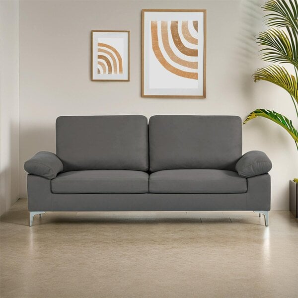 Kosy Koala Modern Two Seater Sofa Grey Fabric with Chrome Feet for Living Room, Bedroom
