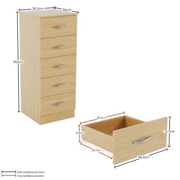Vida Designs Riano 5 Drawer Narrow Chest, Black