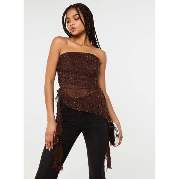 Pink Vanilla Asymmetric Diamante Bandeau Top