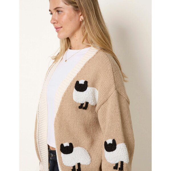 Blue Vanilla Contrast Trim Sheep Knit Cardigan