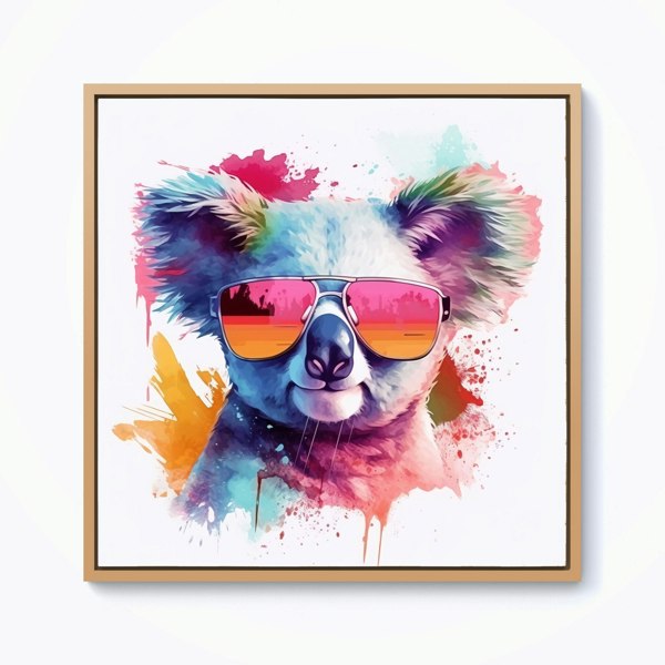 Warren Reed Colourful Splash Art Koala In Glasses Framed Canvas