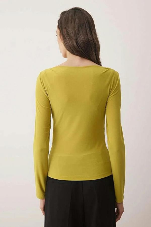 Hoxton Gal Boat Neck Draped Fitted Stretch Knit Blouse
