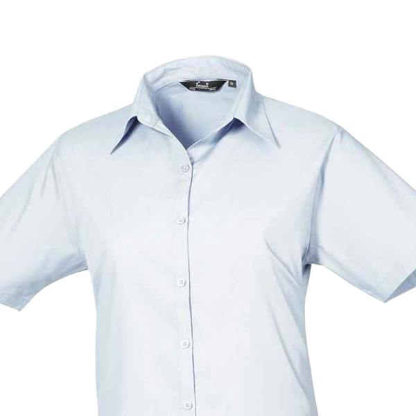 Premier Womens/Ladies Poplin Short-Sleeved Blouse - Light Blue
