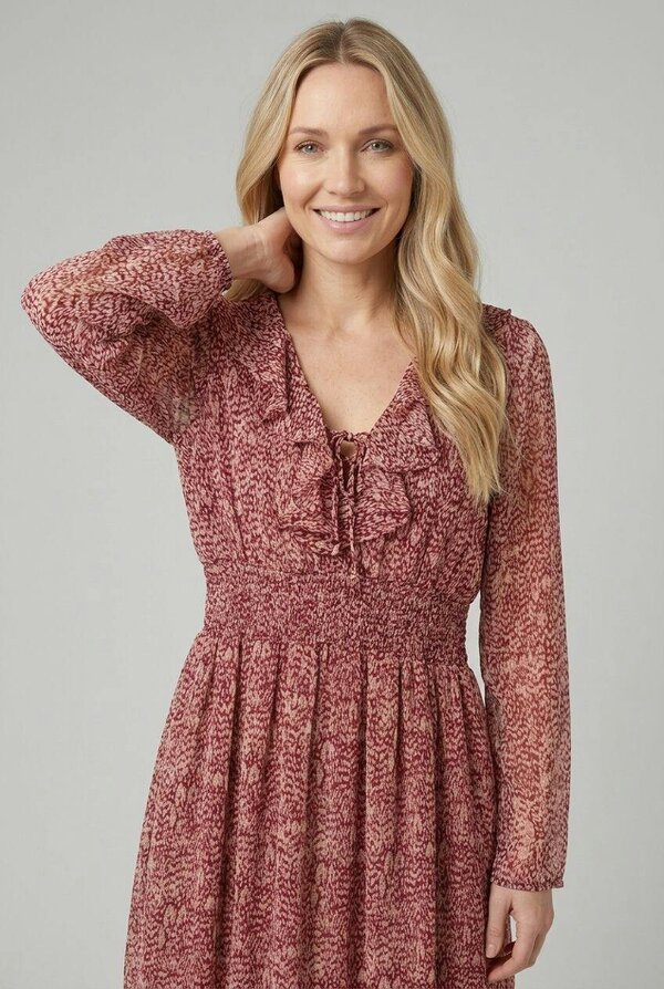 Izabel London Printed Ruffled Long Sleeve Midi Dress